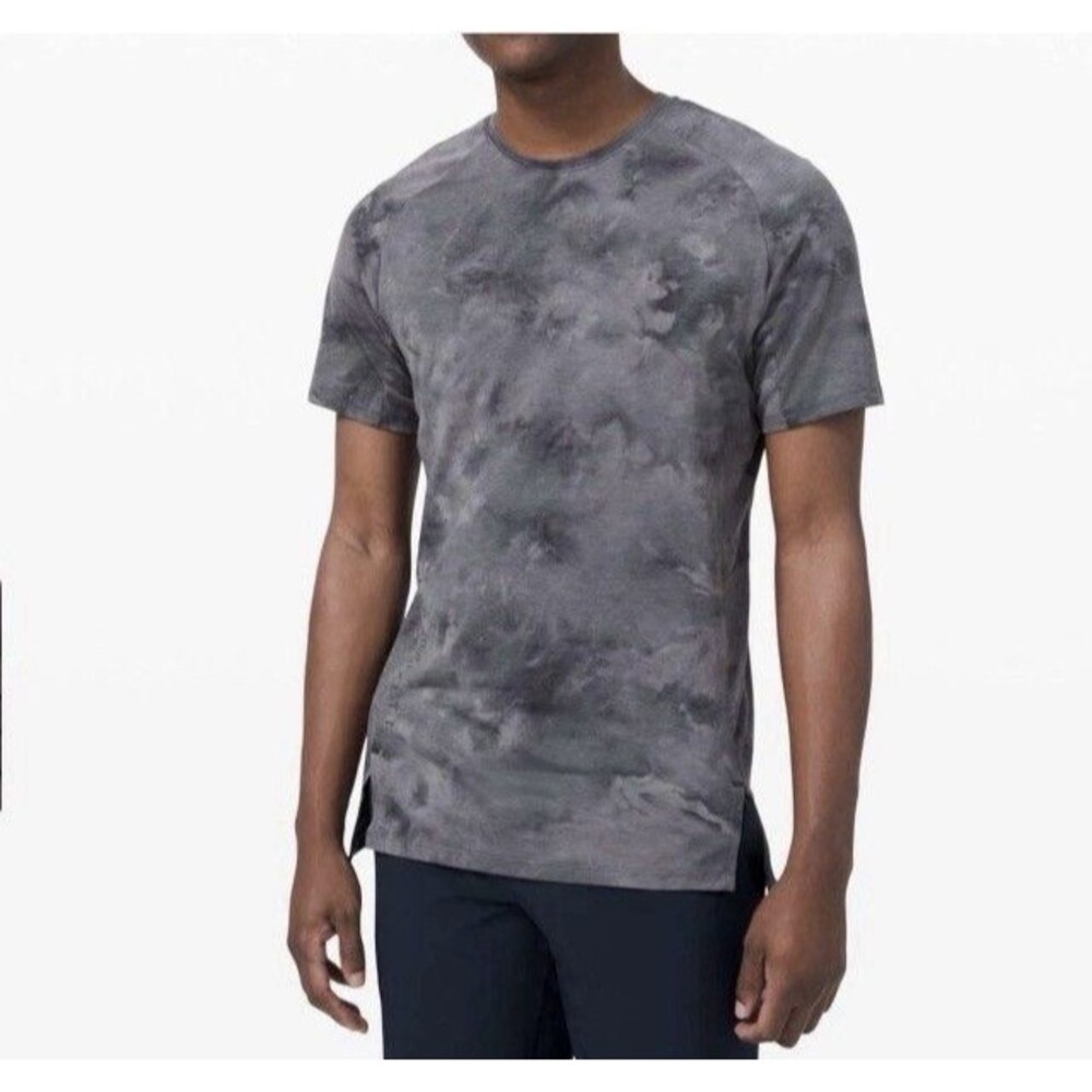 Lululemon Mens Medium Always Agile Shirt Diamond Dye Gray Short Sleeve Stretch